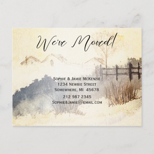 Geel Teal Landelijke Waterverf We Zijn Verhuisd Aankondigingskaart (Voorkant)