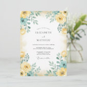 Geel Teal Rose Bruiloft Kaart (Staand voorkant)