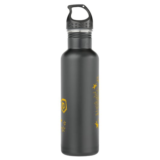 Geel teken en gedicht waterfles  (Achterkant)