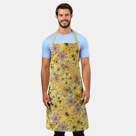 Geel terracotta Abstract bloemmotief Schort (Gedragen)