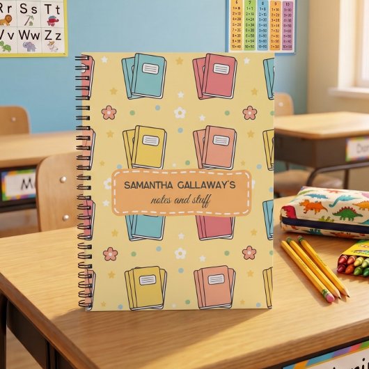 Geel terug naar school notitieboek patroon