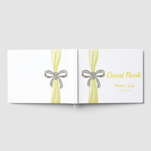 Geel Tint Diamond Bow Wedding Guestbook Gastenboek (Volledig)