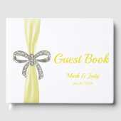 Geel Tint Diamond Bow Wedding Guestbook Gastenboek (Voorkant)