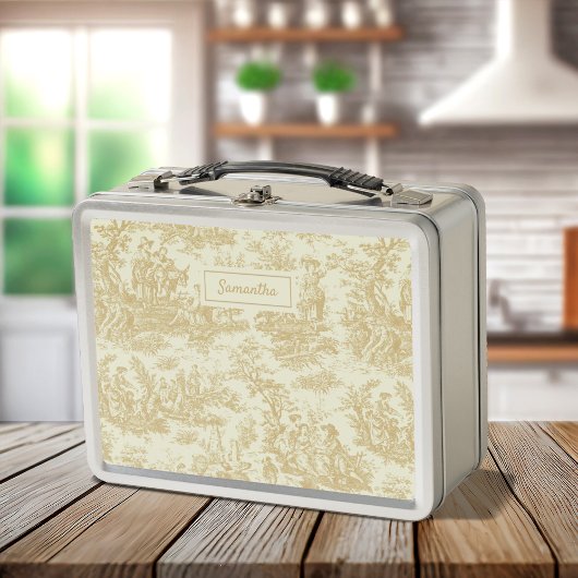  geel Toile de Jouy bedrukt