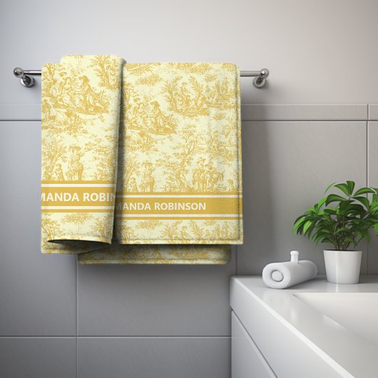 geel Toile de Jouy bedrukt Bad Handdoek