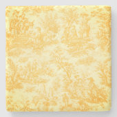  geel Toile de Jouy patroon Stenen Onderzetter (Voorkant)