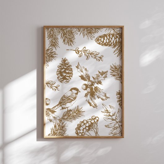Geel toile kerst vogel en dennenposter poster