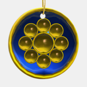 GEEL TOPAZ, BLUE SAPPHIRE GEMSTONE MON KERAMISCH ORNAMENT