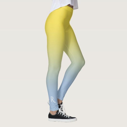 Geel tot licht Blauw Gradiënt Elegant Monogram Leggings (Rechts)
