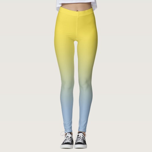 Geel tot licht Blauw Gradiënt Elegant Monogram Leggings (Voorkant)