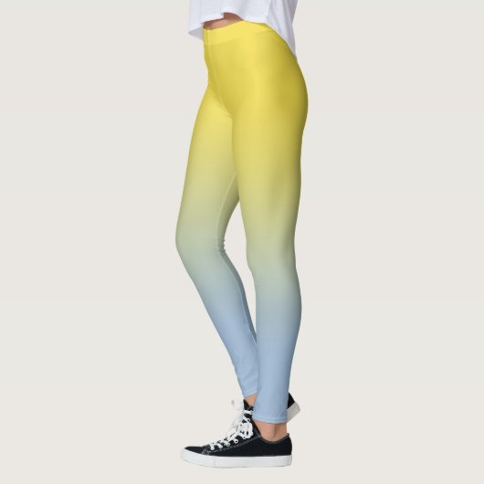 Geel tot licht Blauw Gradiënt Elegant Monogram Leggings (Links)