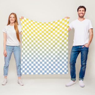Geel tot Licht Blauw Gradiënt Gecontroleerd Patroo Fleece Deken