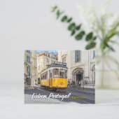 geel tram in lissabon , portugal briefkaart (Staand voorkant)