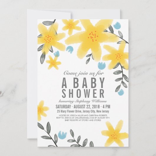 Geel tropisch Baby shower Invite Girl Kaart (Voorkant)