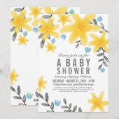 Geel tropisch Baby shower Invite Girl Kaart (Voorkant / Achterkant)