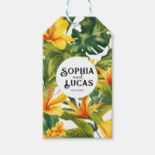 Geel Tropisch Bloemen Huwelijk Cadeaulabel (Voorkant)