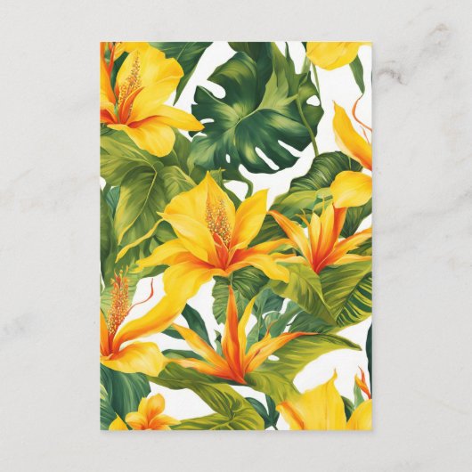 Geel Tropisch Bloemen Huwelijk Informatiekaartje (Achterkant)