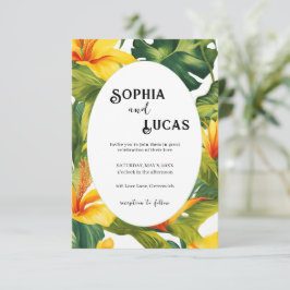 Geel Tropisch Bloemen Huwelijk Informatiekaartje