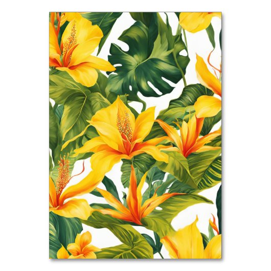Geel Tropisch Bloemen Huwelijk Kaart (Achterkant)