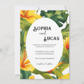 Geel Tropisch Bloemen Huwelijk Kaart (Voorkant)