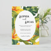 Geel Tropisch Bloemen Huwelijk Kaart (Staand voorkant)