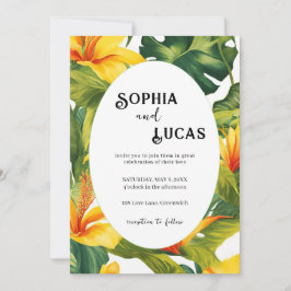 Geel Tropisch Bloemen Huwelijk Kaart