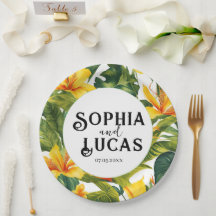 Geel Tropisch Bloemen Huwelijk