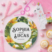 Geel Tropisch Bloemen Huwelijk Papieren Bordje (Feest)