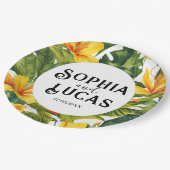Geel Tropisch Bloemen Huwelijk Papieren Bordje (Gekanteld)