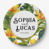 Geel Tropisch Bloemen Huwelijk Papieren Bordje (Voorkant)