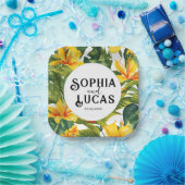 Geel Tropisch Bloemen Huwelijk Papieren Bordje (Feest)