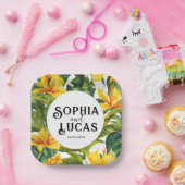 Geel Tropisch Bloemen Huwelijk Papieren Bordje (Feest)