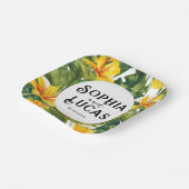 Geel Tropisch Bloemen Huwelijk Papieren Bordje (Gebogen)