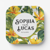Geel Tropisch Bloemen Huwelijk Papieren Bordje (Voorkant)
