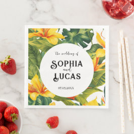 Geel Tropisch Bloemen Huwelijk Servet