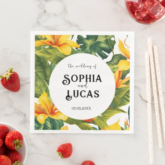 Geel Tropisch Bloemen Huwelijk Servet (Insitu)
