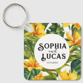 Geel Tropisch Bloemen Huwelijk Sleutelhanger (Voorkant)