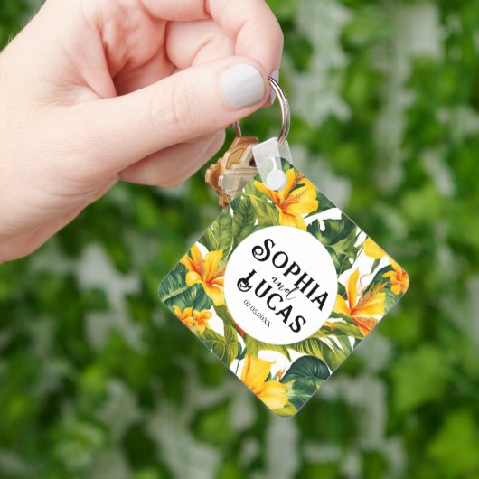 Geel Tropisch Bloemen Huwelijk Sleutelhanger (Hand)