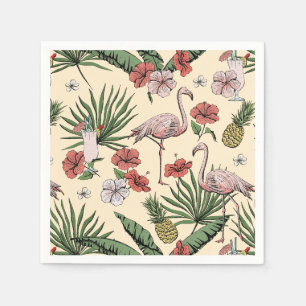 Geel tropisch flamingo bloemenpatroon servet