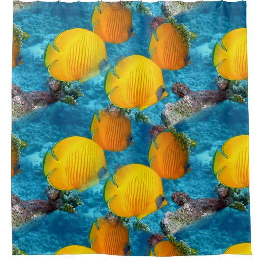 Geel tropisch visstrand Ocean Showgordijn Douchegordijn (Voorkant)