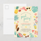 Geel | Tropische pool Watermeloen ananas Uitnodiging Briefkaart (Voorkant / Achterkant)