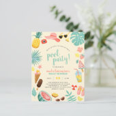 Geel | Tropische pool Watermeloen ananas Uitnodiging Briefkaart (Staand voorkant)