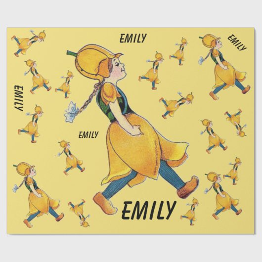 Geel Tulip Cute Flower Floral Funny Girl Cadeaupapier (Vlak)