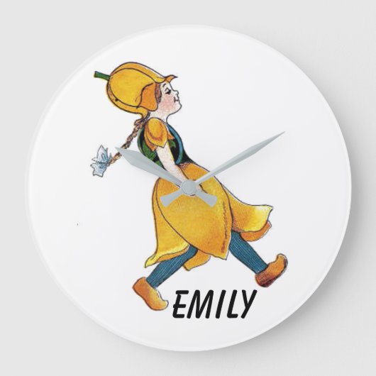 Geel Tulip Cute Flower Floral Funny Girl Grote Klok (Voorkant)