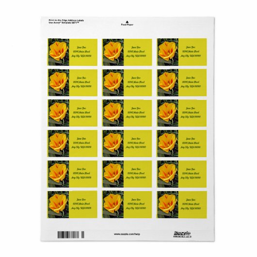 Geel tulp adres mailinglabel etiket (Full Sheet)