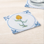Geel Tulp  Delft Art Onderzetter (Schuin)