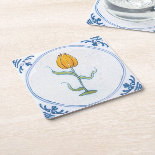 Geel Tulp  Delft Art Onderzetter (Schuin)