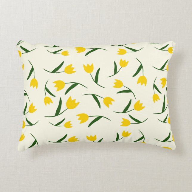 Geel Tulp Patroon  Accent Kussen (Voorkant)