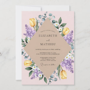 Geel Tulp Sering Eucalyptus Bruiloft Kaart