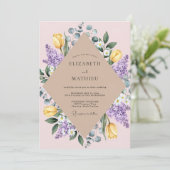 Geel Tulp Sering Eucalyptus Bruiloft Kaart (Staand voorkant)